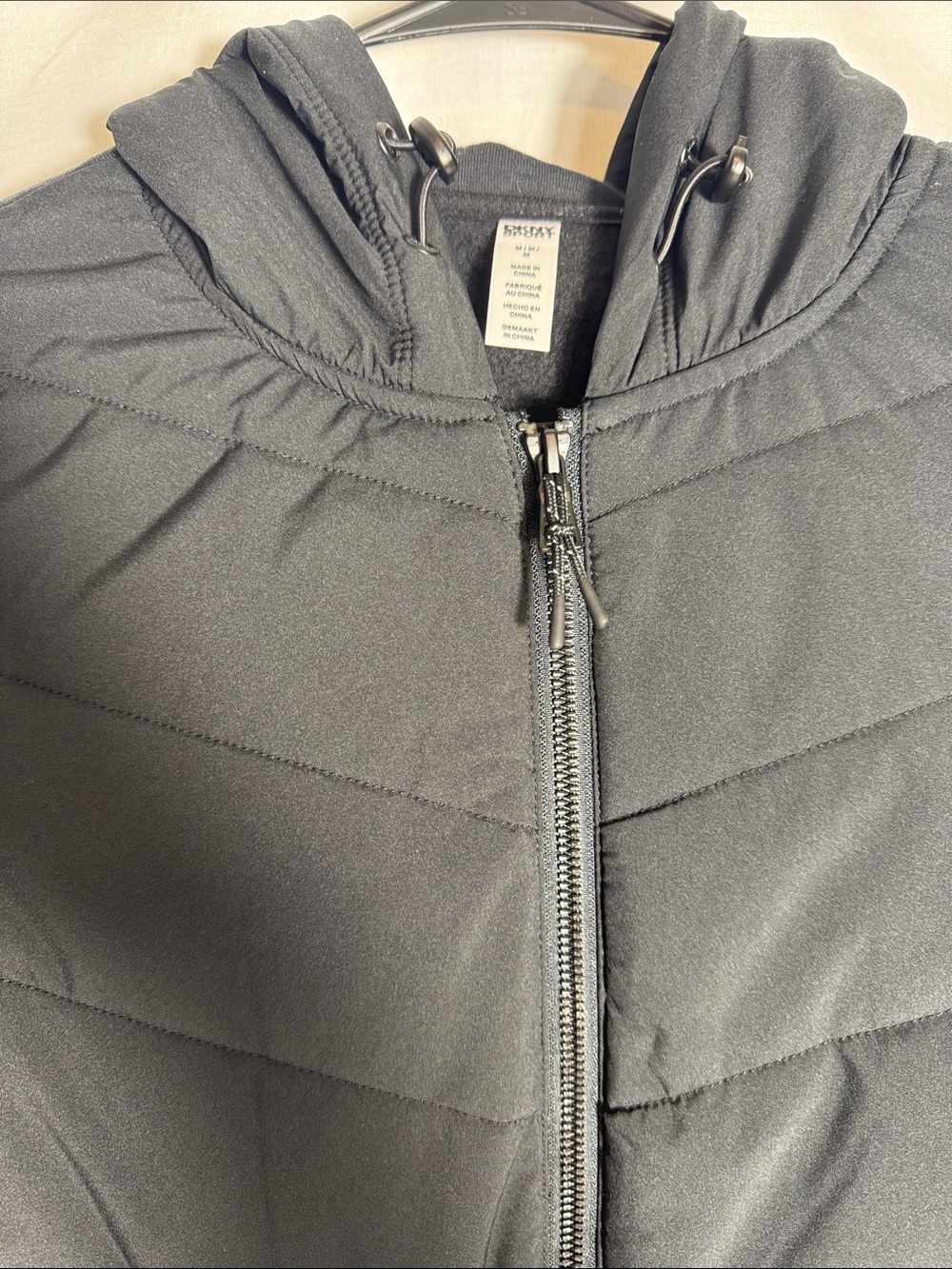 DKNY Sport Womens Lightweight Hybrid Full-Zip Hooded Puffer Jacket Black Medium